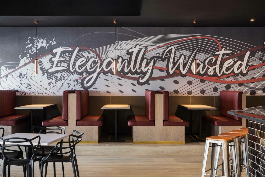 Interior of Billy the Bum's, a cocktail bar and nightclub in Johannesburg, designed by Principia Design.