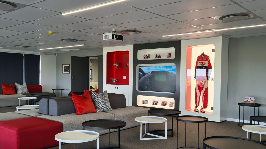 Interior of the Toyota GR Driving Academy at Zwartkops Raceway, designed by Principia Design.