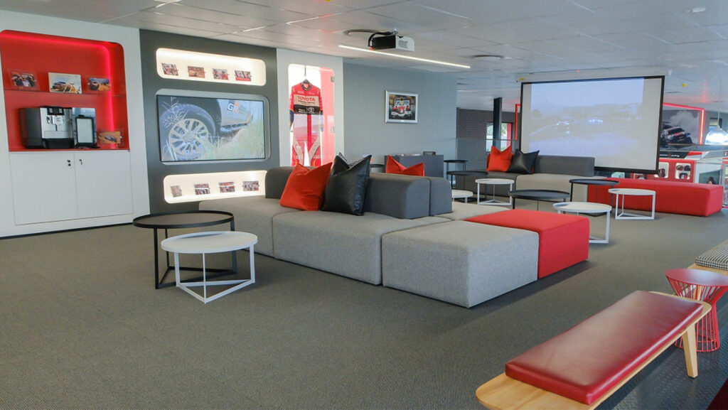 Interior of the Toyota GR Driving Academy at Zwartkops Raceway, designed by Principia Design.